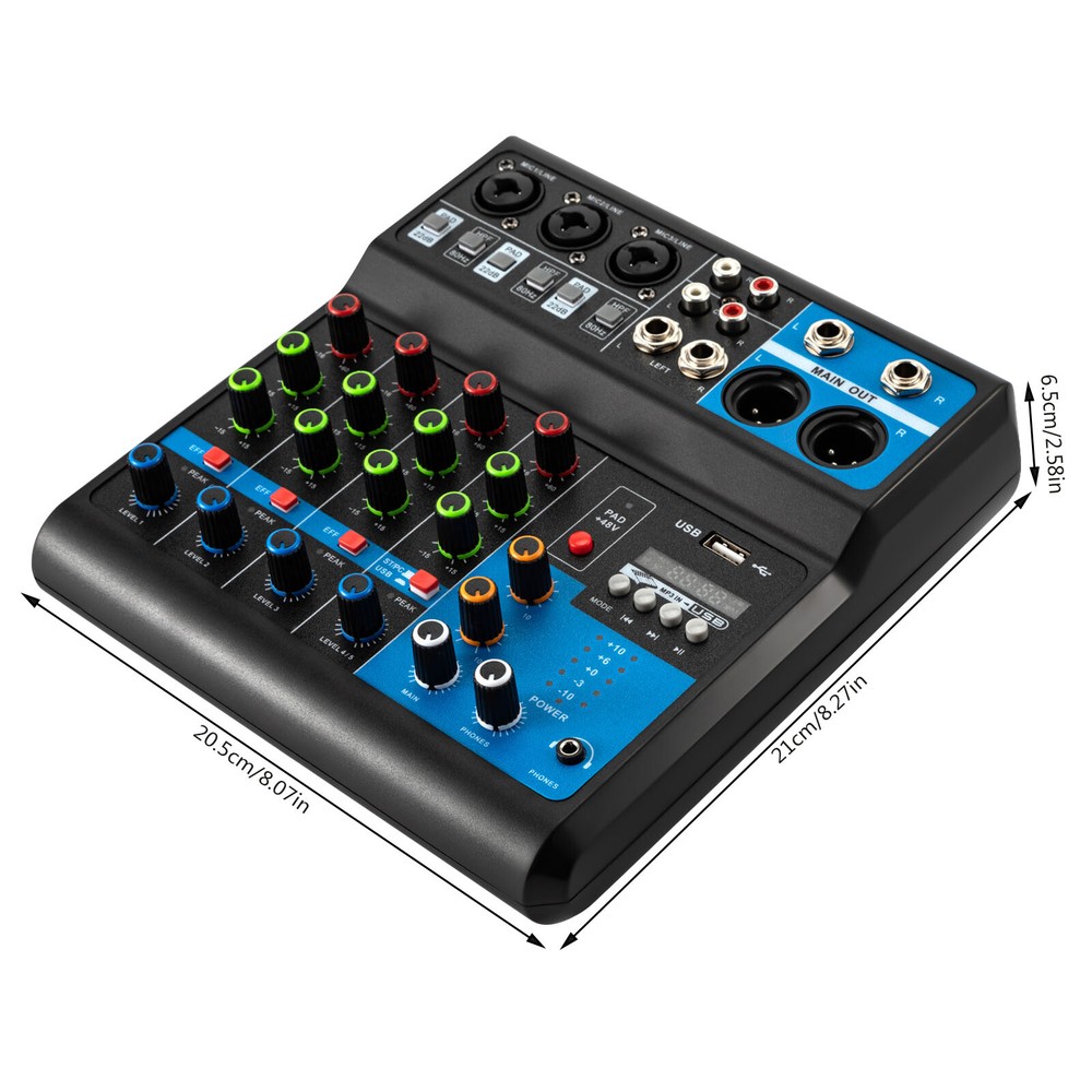5-Channel Mixing Console Live Studio Audio DJ Mixer Sound Board USB Interface