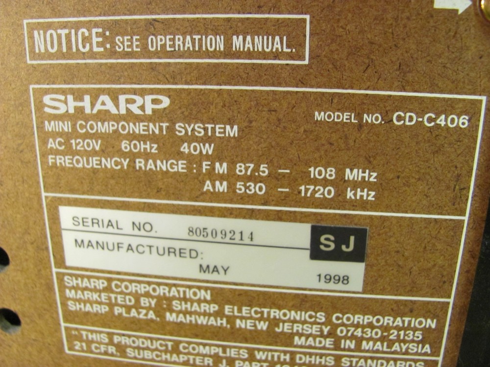 Sharp CD-C406 Mini Component System Stereo System