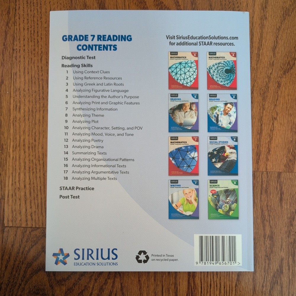 SIRIUS Texas GRADE 7 READING STAAR Preparation & Practice Workbook Home School