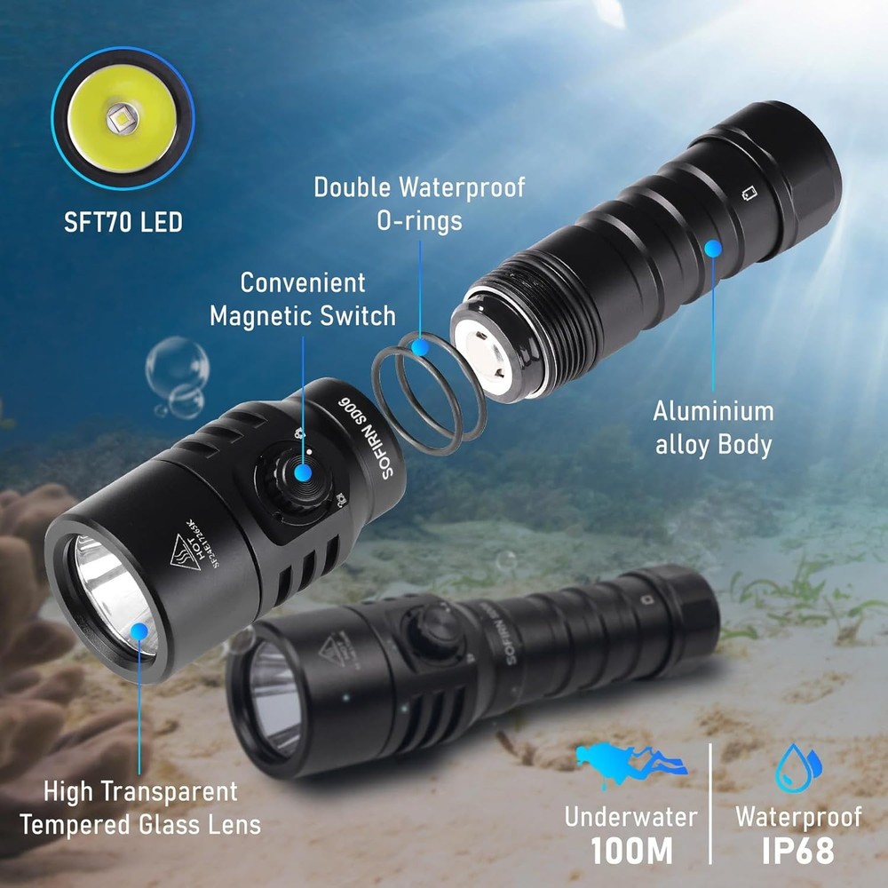 Sofirn SD06 Scuba Diving Flashlight, 3200 High Lumens (6500K)