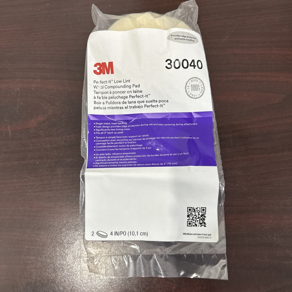 3M Perfect-It 30040 4" Low Lint Wool Compounding Pads, 2 Pads