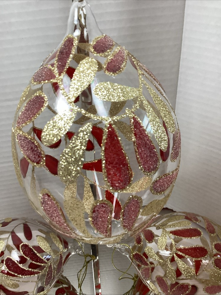 3 Christmas Ornament Glitter Drop with Leaf And Vine Pattern