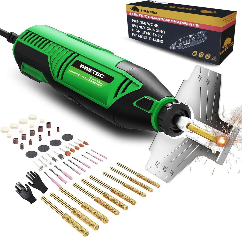 Electric Chainsaw Sharpener Kit 54PCS w/ Diamond Wheels & Angle Guide 120V Tool