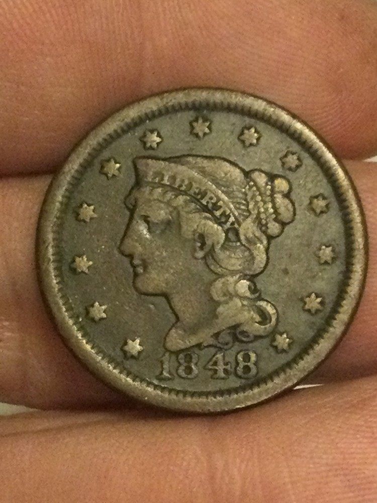 1848  braided hair large cent coin
