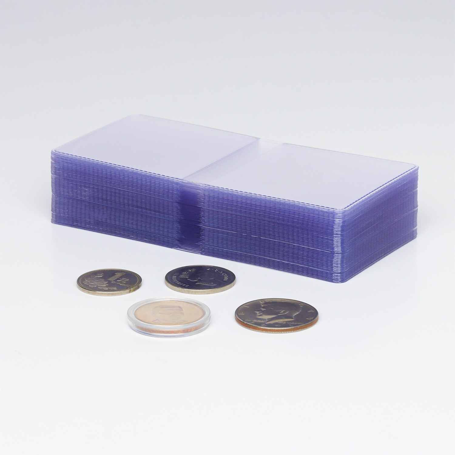 (100) 2.5x2.5 Double Pocket Vinyl Coin Flips Storage & Display -Clear Plastic