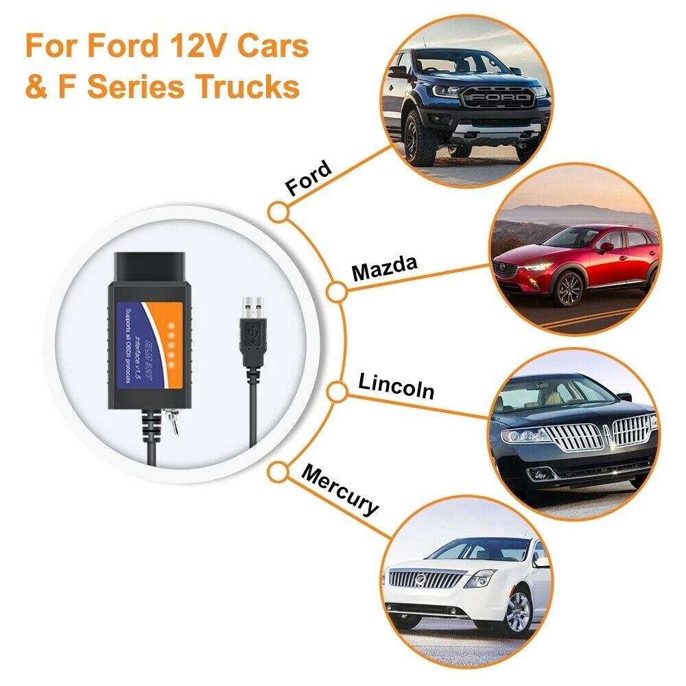 FORScan ELM327 OBD2 Car Diagnostic Scanner Adapter USB Code Reader For Ford