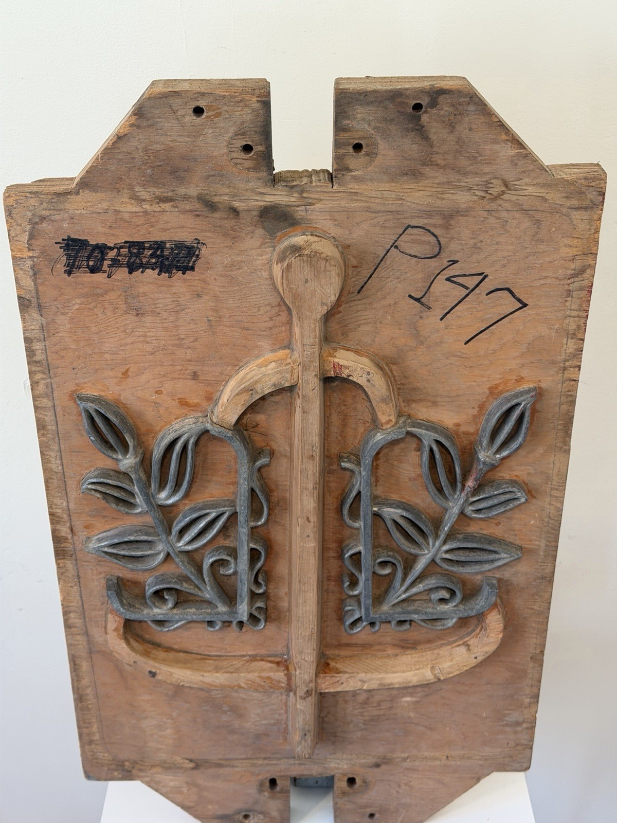 Antique Industrial Wood Foundry Mold Abstract Wall Art Anchor Vines Leaves