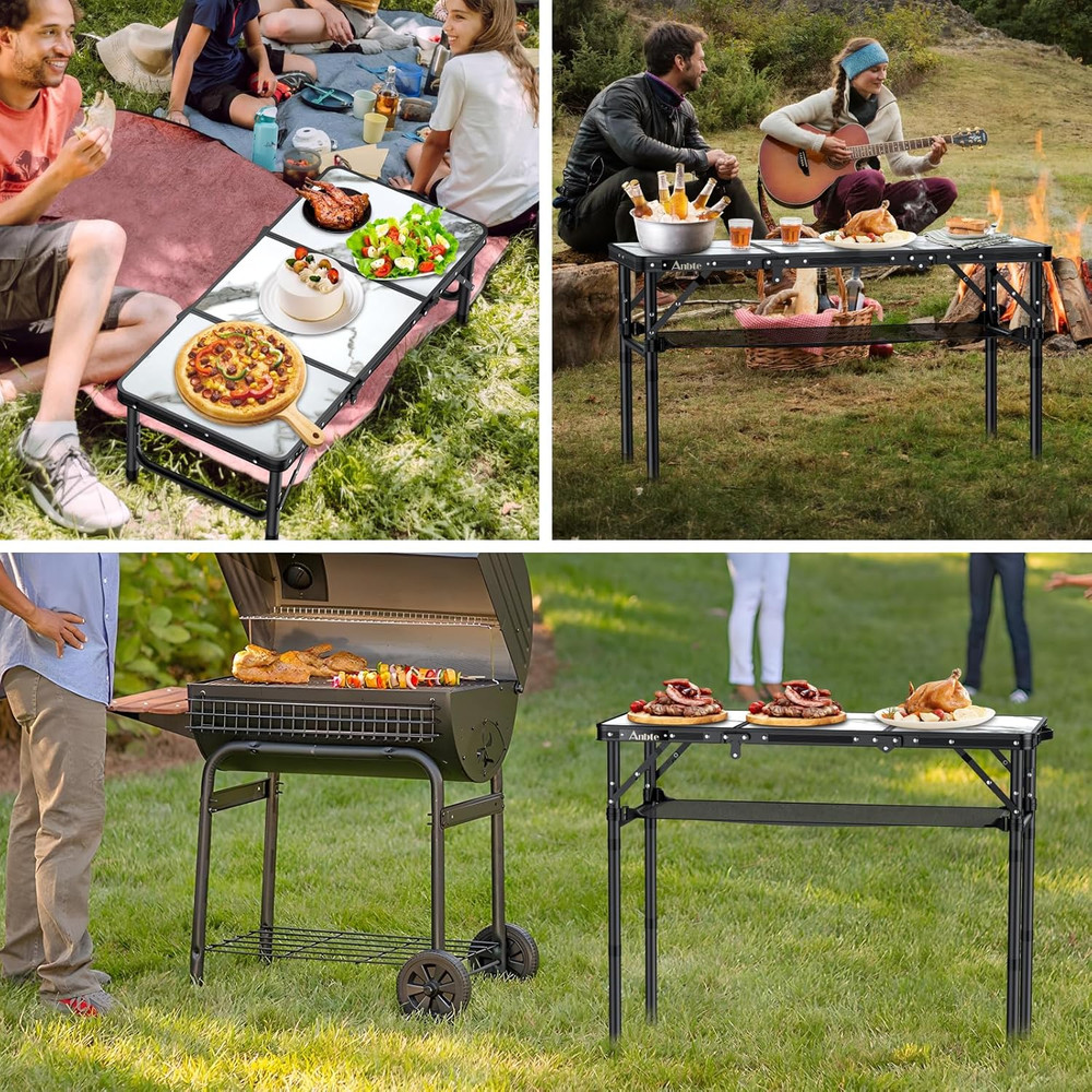 Folding Camping Table Aluminum Portable Picnic Table Adjustable Height
