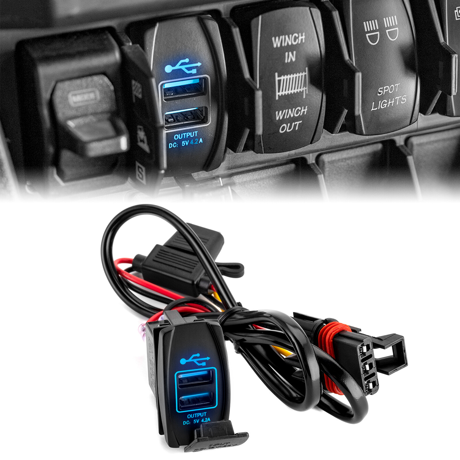 Plug & Play Dual USB 4.2A Fast Charger Wire For Polaris RZR XP 1000/4 1000 24-25