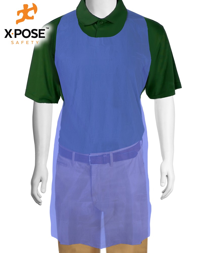 1000 Disposable Blue Plastic Aprons Full Bib Embossed Poly 24" x 42" Single Use