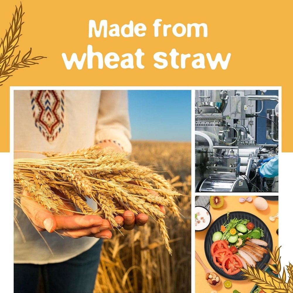 88-Piece With Flatware Kitchen Plastic Wheat Straw Dinnerware Set for 8, Dinn...