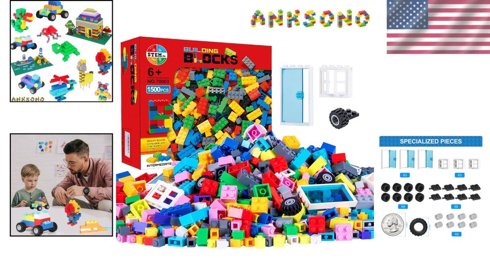 1500-Piece Building Bricks Set with Accessories