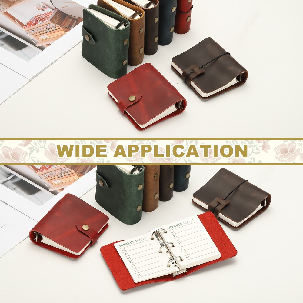 A9 Leather Journal, 2Pcs 3 Ring Notebook Binder Planner Loose Leaf, Brown