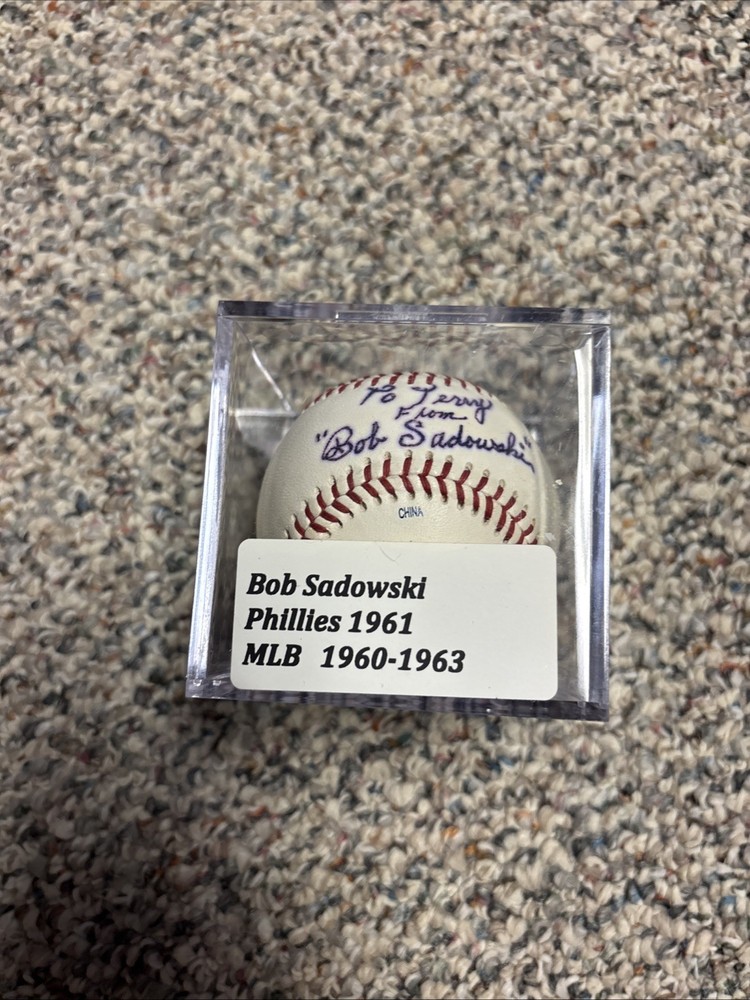 Bob Sadowski Autographed Baseball & Case, Phillies