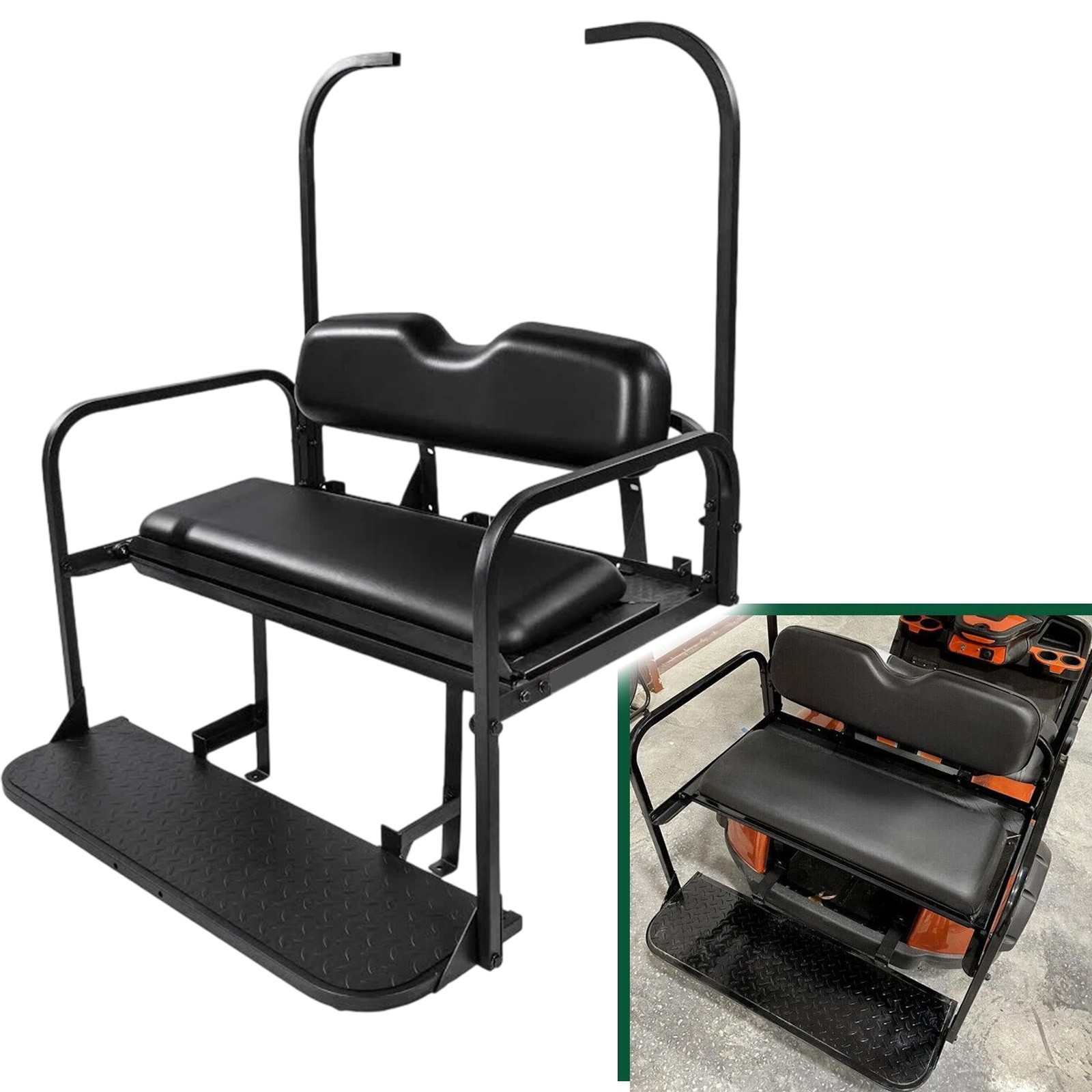 For 1995-up EZGO TXT Rear Back Seat Kit with Fold Down Pad Black Cushions