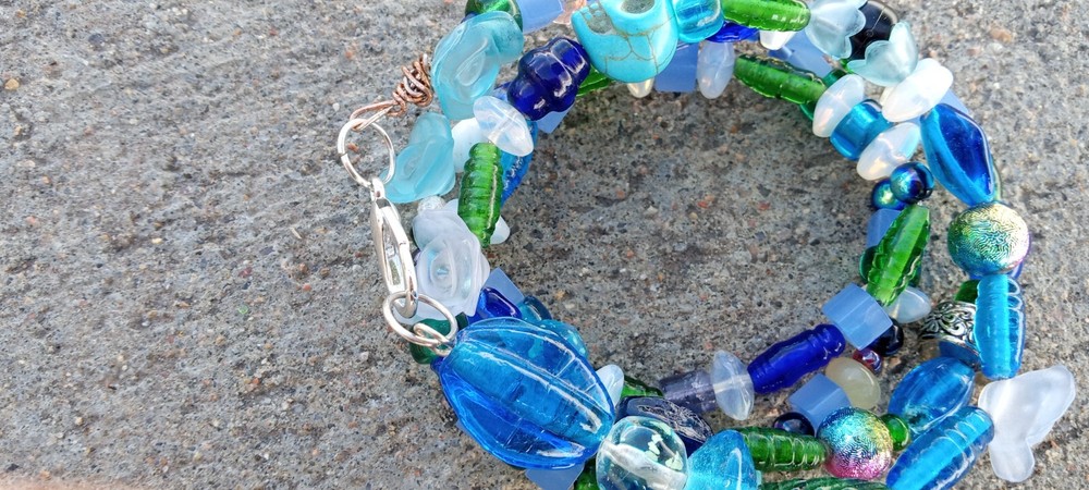 Blue & Green Glass Beaded Bracelets
