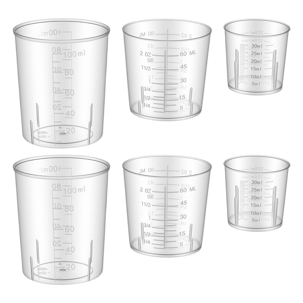 6 Pack Plastic Graduated Cup Set 30ml /60ml(2 oz)/100ml Clear Samll,