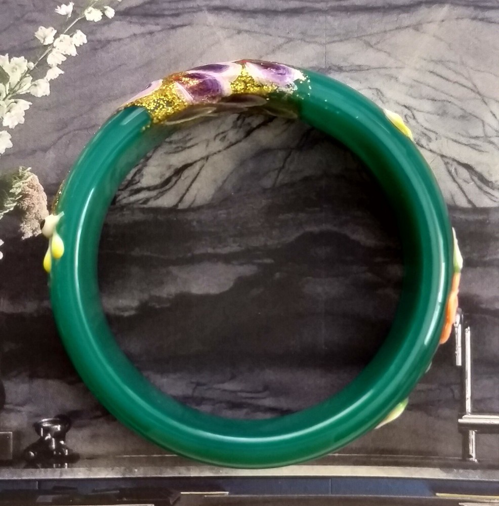 Green Agate Hand Decorated Good Luck Bangle