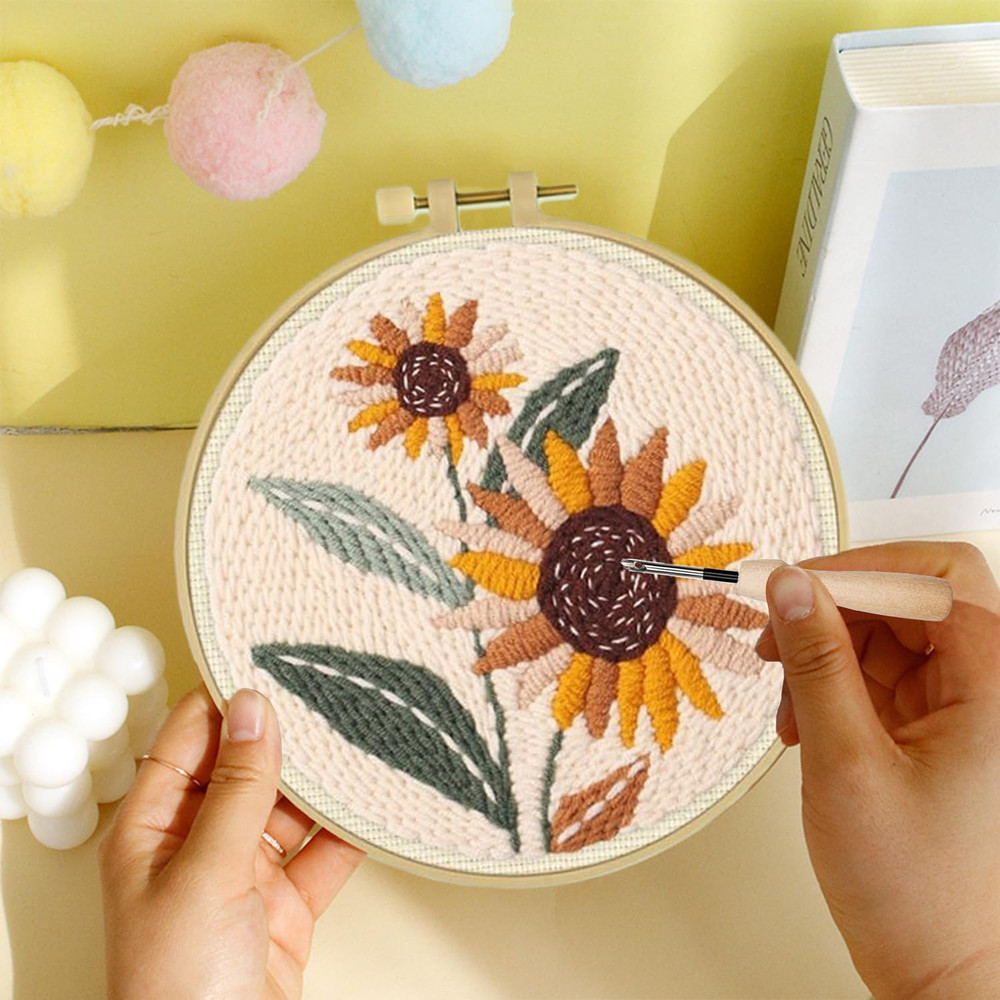 Punch Needle Embroidery Kit,2Pcs Embroidery Kit for Beginners,Include Punch Need