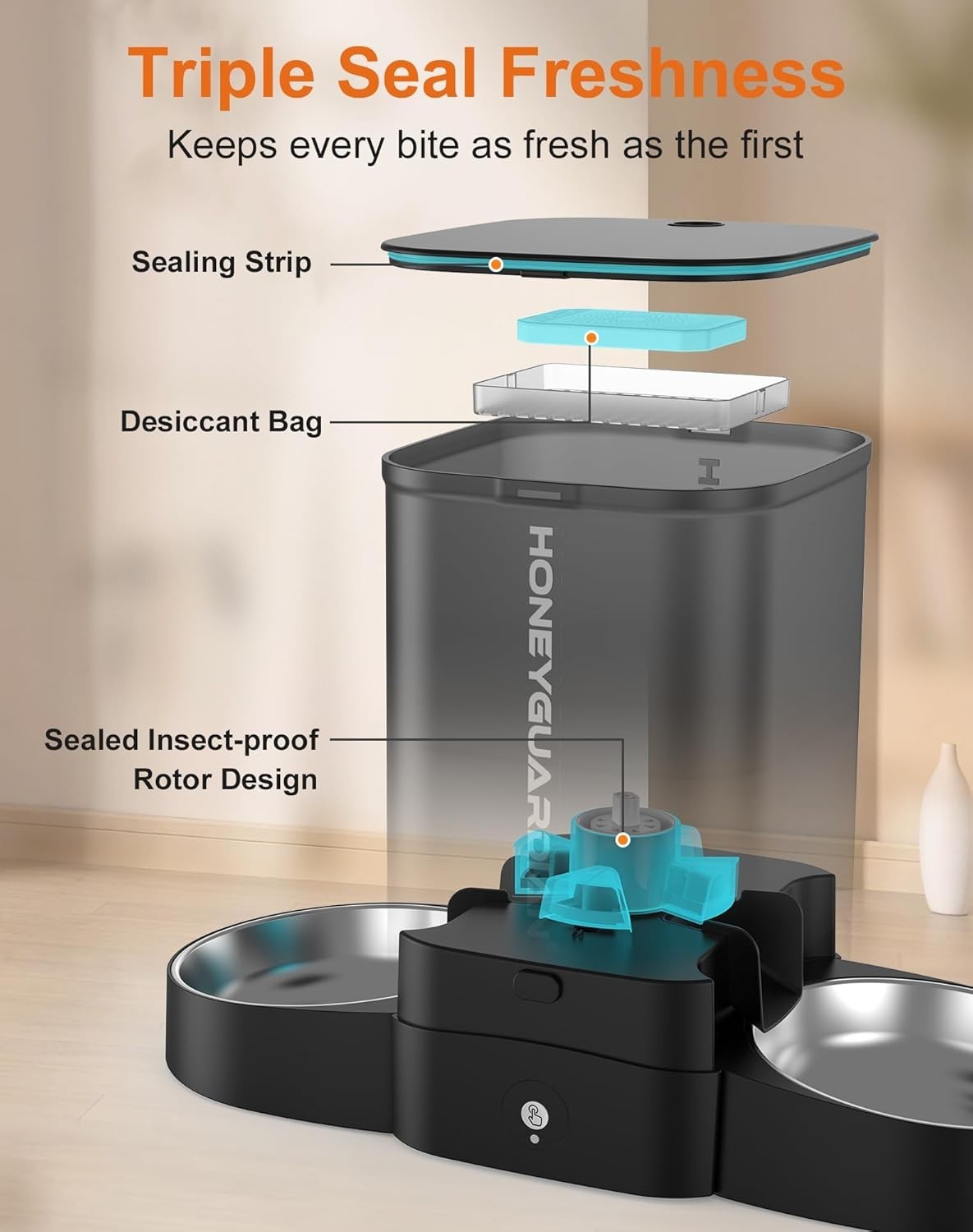 Large 5L Smart Automatic pet Feeder ,5G WiFi Control & Stainless Steel Bowl