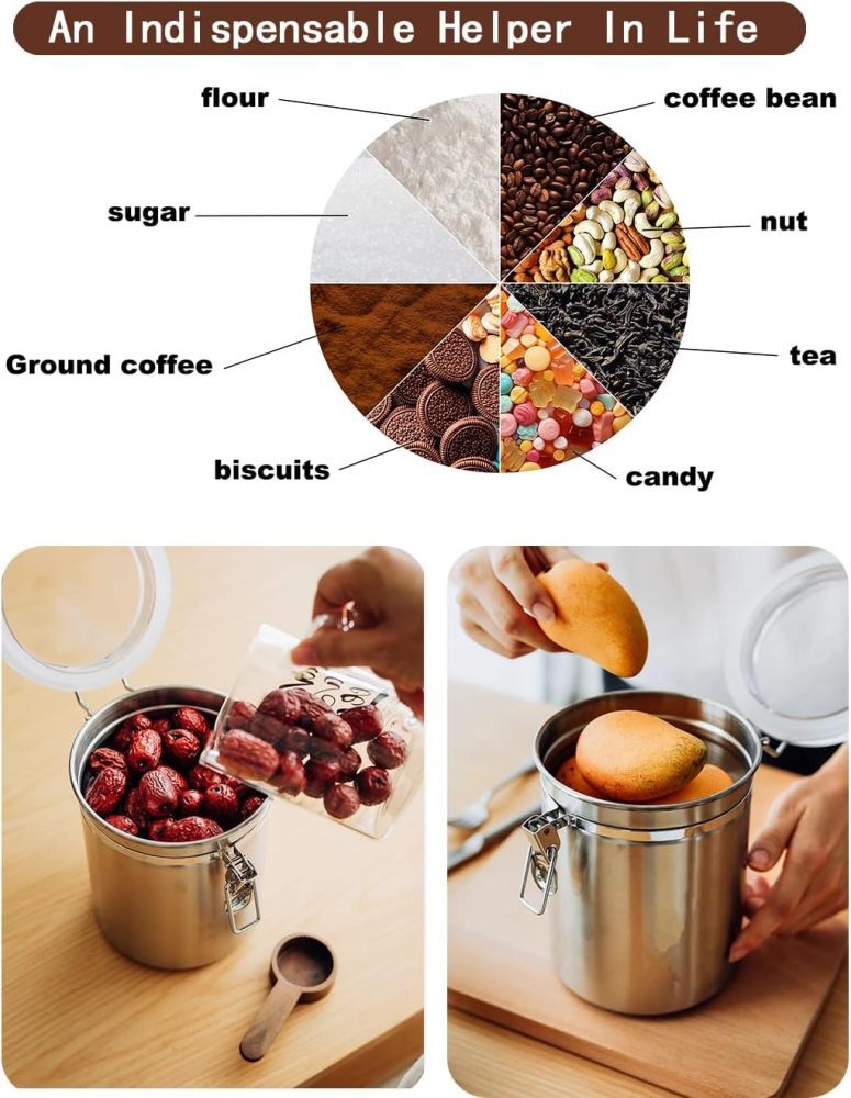 4 Pack 62OZ Stainless Steel Canister Set with Lids for Coffee Sugar Flour Tea