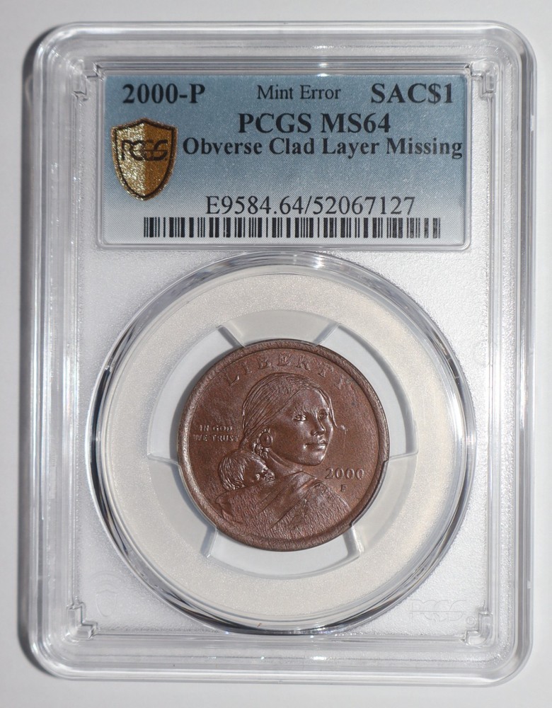 2000 Sacagawea Dollar Error OBVERSE CLAD LAYER MISSING PCGS MS64