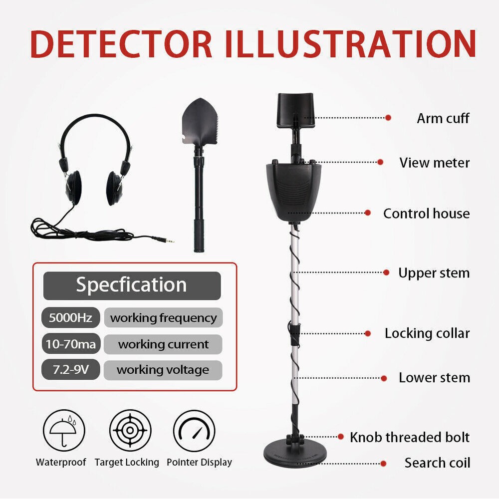 Hunter Deep Sensitive 3 Types US Shovel + Headphone + Metal Detector