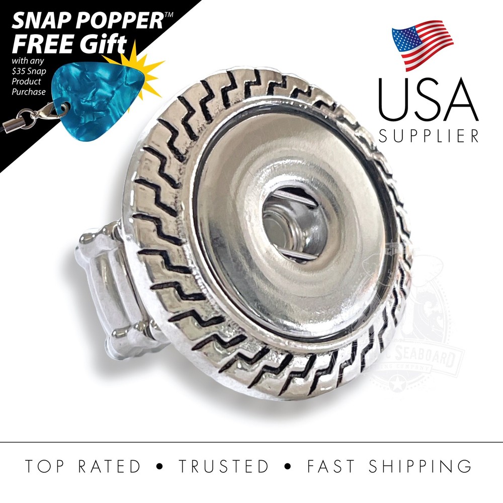 Snap Button Adjustable Stretchy Ring Greek Key Pattern Fits 18-20mm Snaps