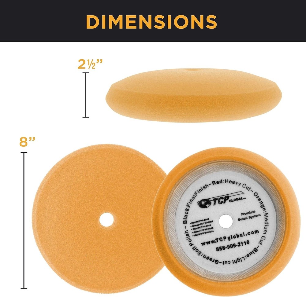 8" Orange Foam Buffing Pad Extra Coarse Cutting Polish Hook and Loop Yellow