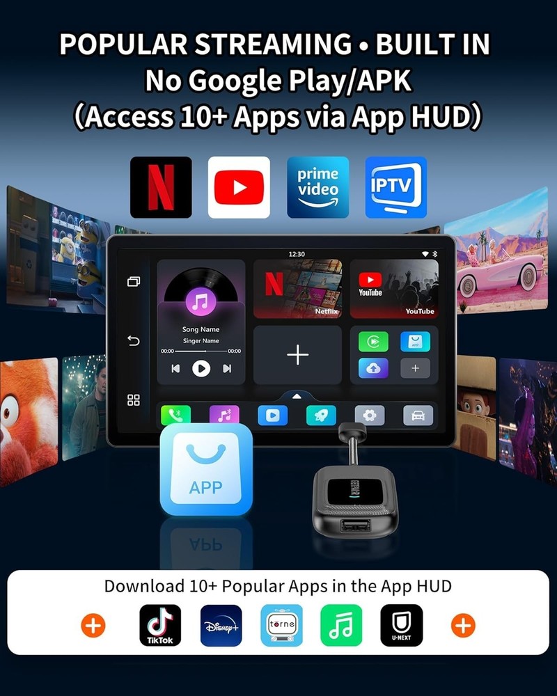 GetPairr Go AI Box YouTube APP Hub Wireless CarPlay Android Auto Adapter 4+32
