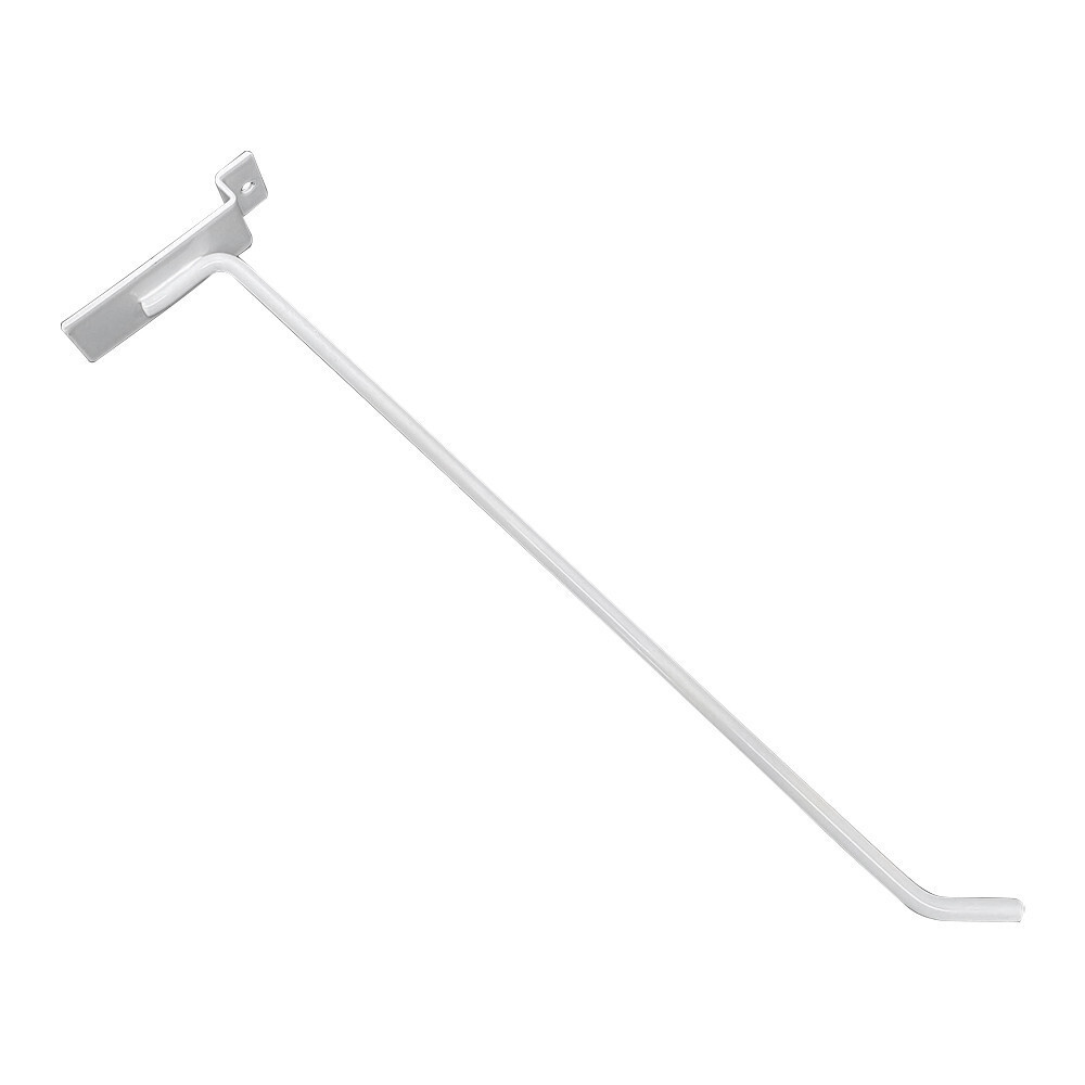 10" Slatwall Hook Panel Display Hooks, 1/4" Thickness Metal, White - PACK 12