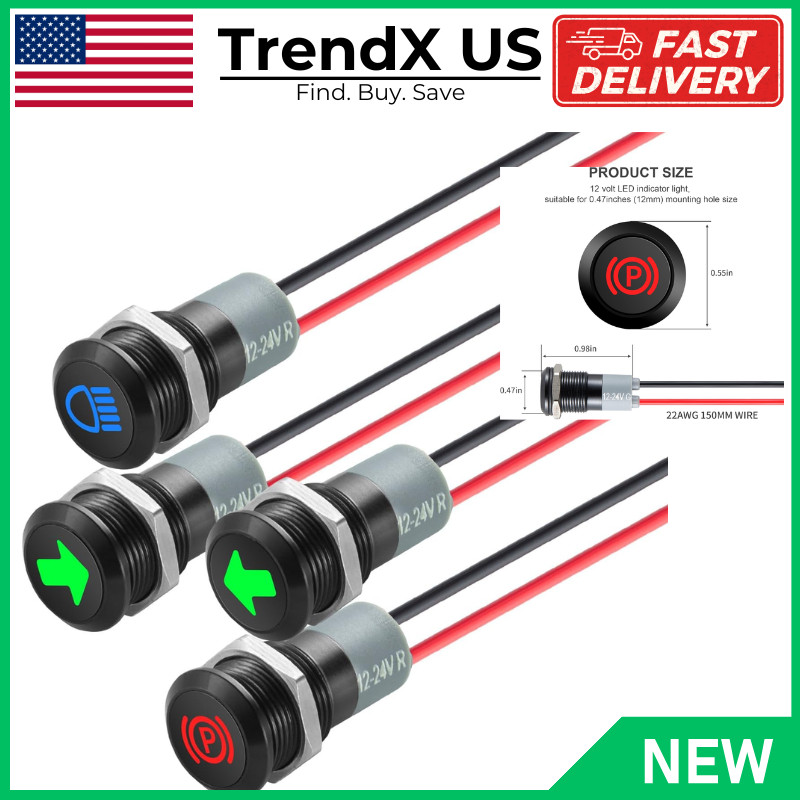 4PCS LED Indicator Small Light Waterproof Panel Cutout Single Arrow Left/Right