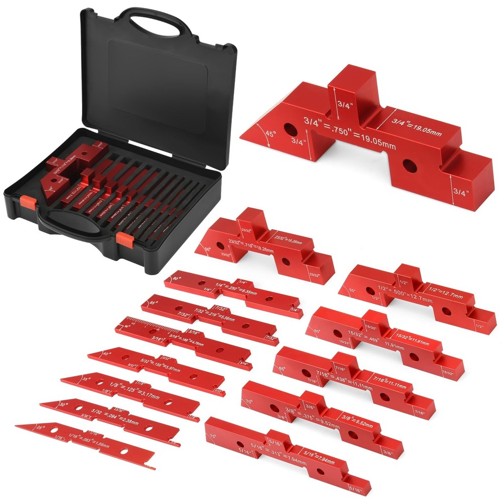 Setup Blocks Woodworking 14Pcs Aluminum Setup Bars with Case Setup Blocks Height