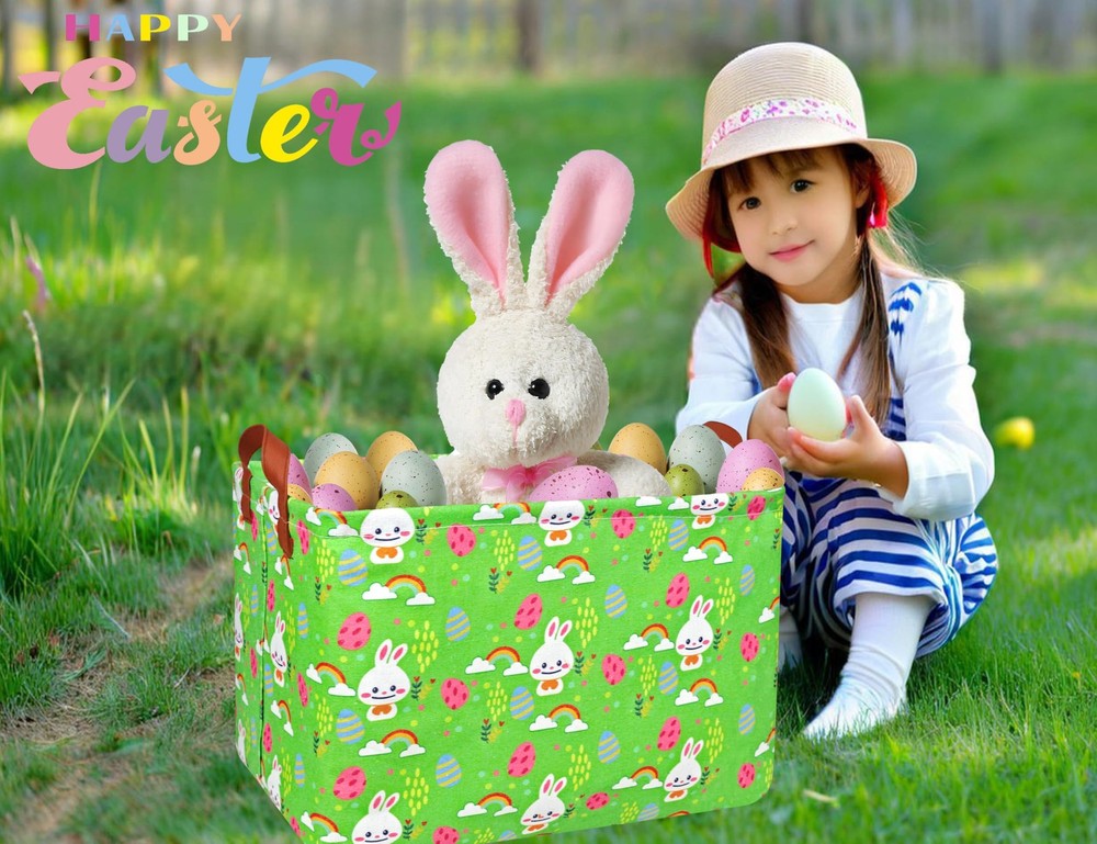 BOOHIT Rectangle Empty Easter Baskets Boy Large Toy Storage Bin Girls collaps...