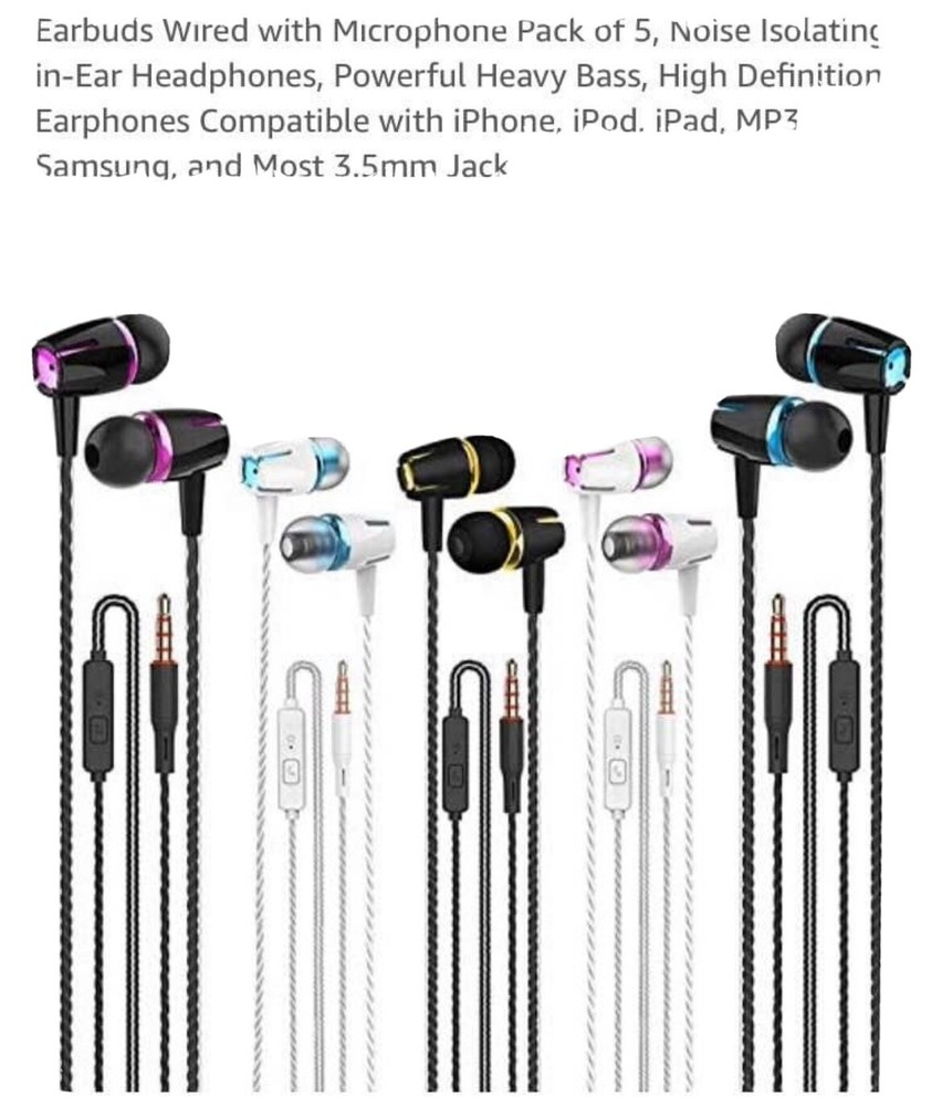 wired earbuds with microphone 5pack