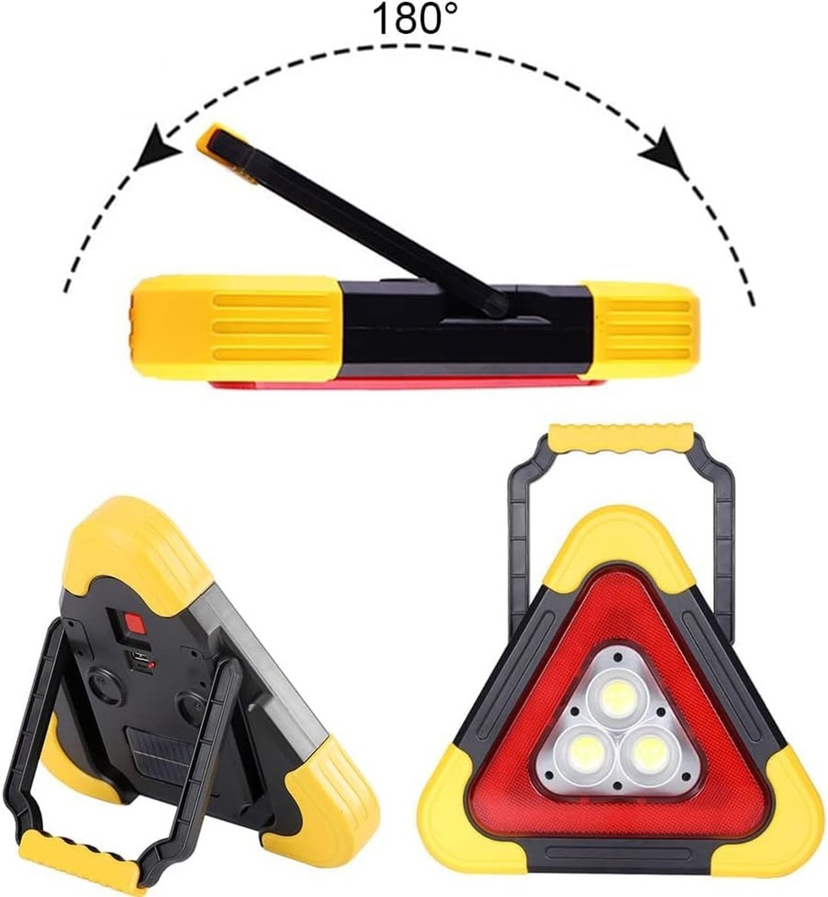 2Pcs Emergency Warning Triangle LED Lights Solar Charging 5 Mode Road Side LE...