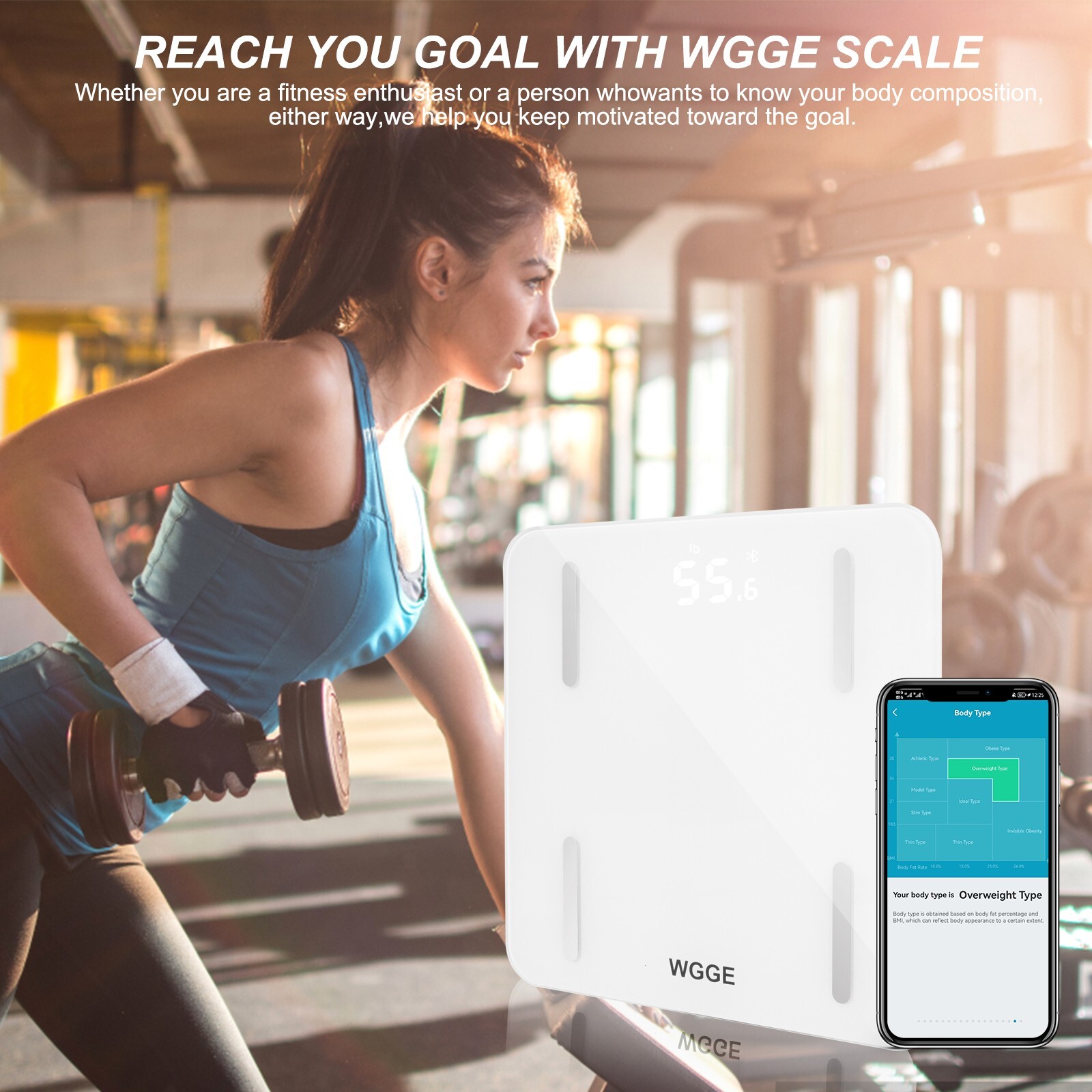 WGGE Bluetooth Body Fat Scale, Smart Digital Bathroom Weight Scale Max:400lb