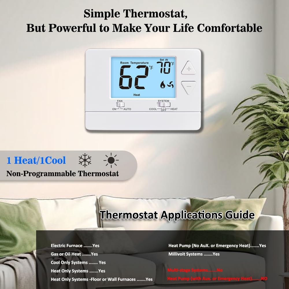 NonProgrammable Thermostat for Home, Digital Energy-Saving Thermostat,Single-...