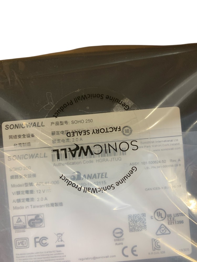 SonicWALL SOHO 250 APL41-0D6 Firewall Network Security Unit Sealed