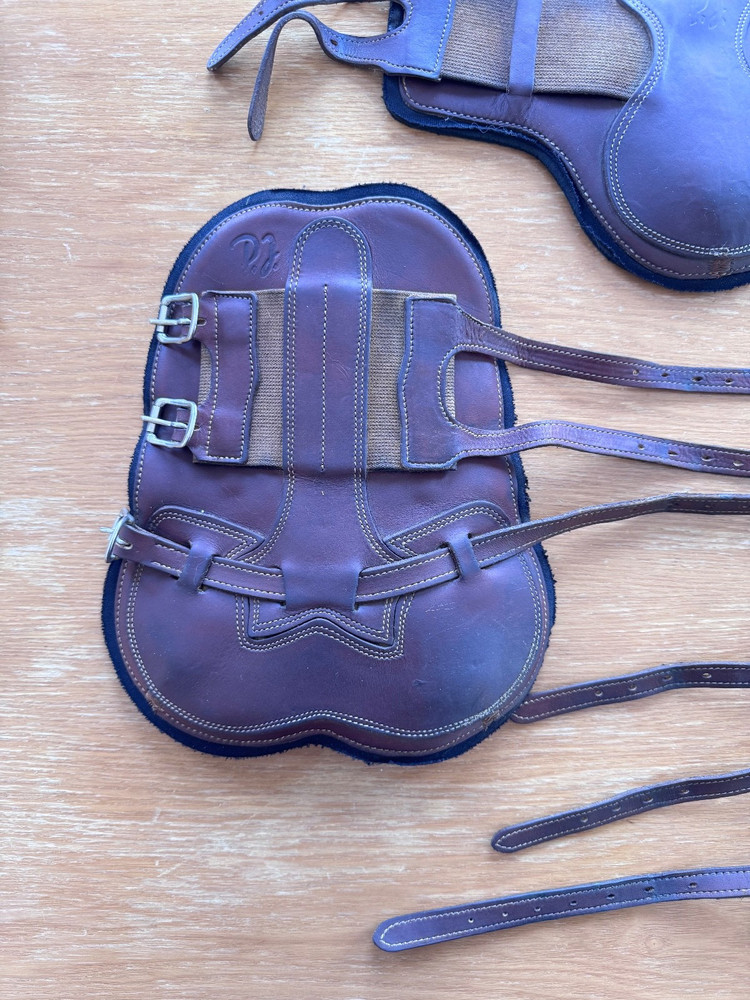 PJ Leather Open Front Boot Set - Full Matching Set - Dark Brown - Horse Size