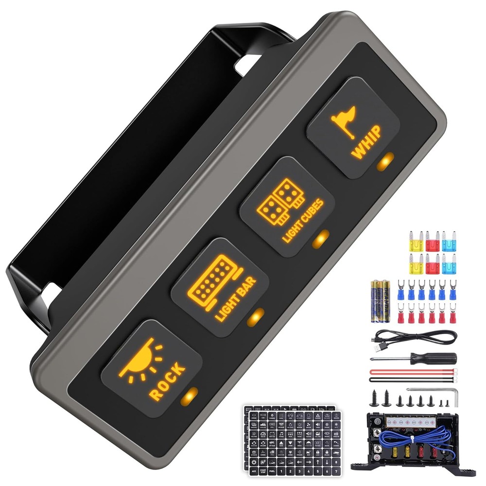 4 Gang Wireless Switch Panel LED Light ON/OFF Circuit Control Box 164FT Remote