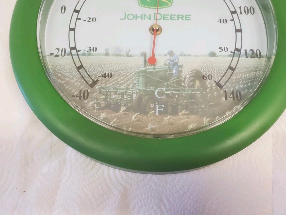 12" Round Plastic John Deere Thermometer Tractor Cultivating Corn