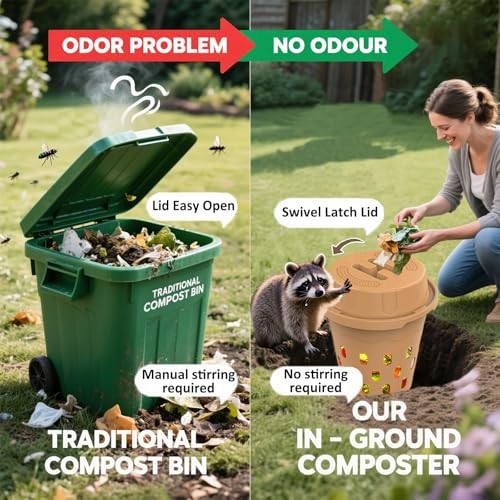 2-Pack InGround Compost Bin for Garden Beds, 8L Worm Composter 2 Pack Brown