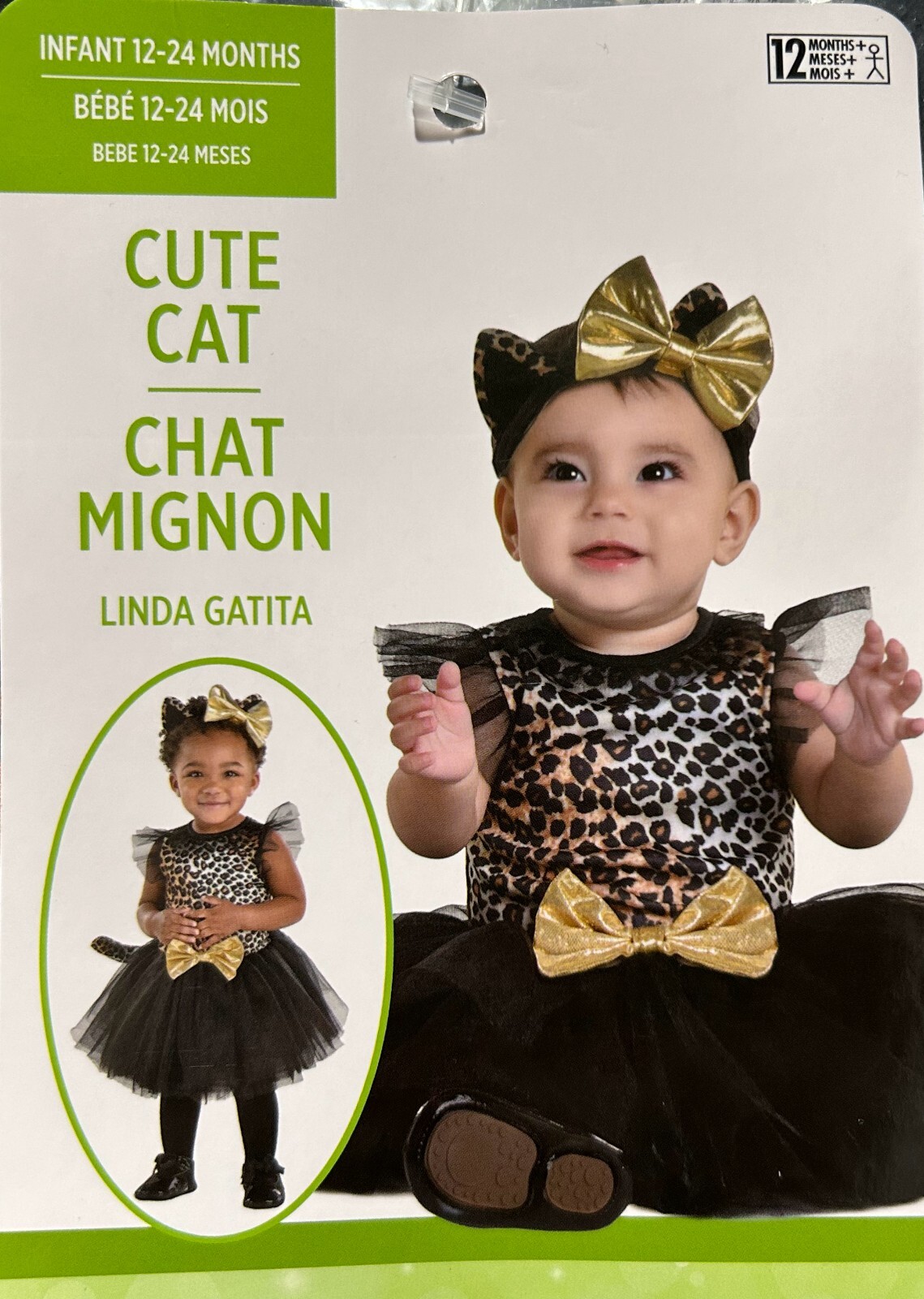 Baby Cute Cat Halloween Costume Black Gold Leopard Dress Infant 12-24 Months New