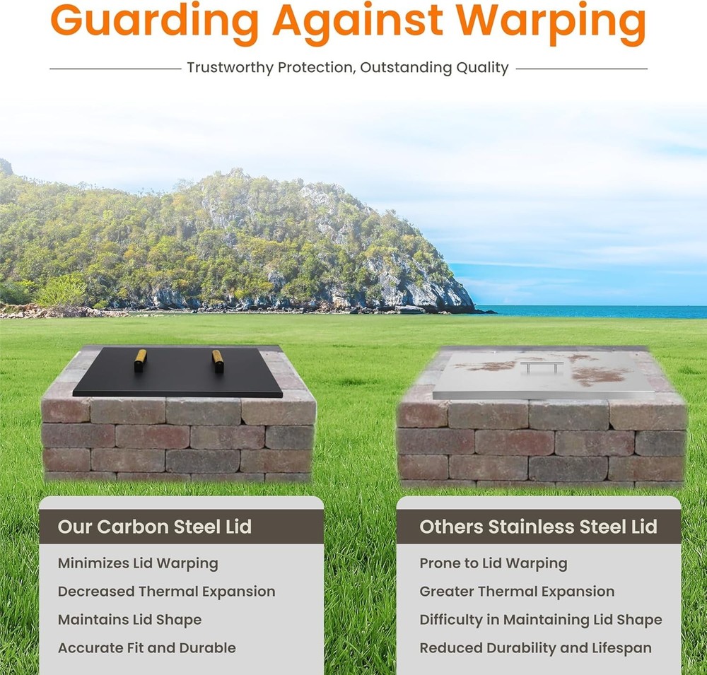 FEBTECH 21" Fire Pit Snuffer Lid Square for 19" Fire Pits with Wooden Handles