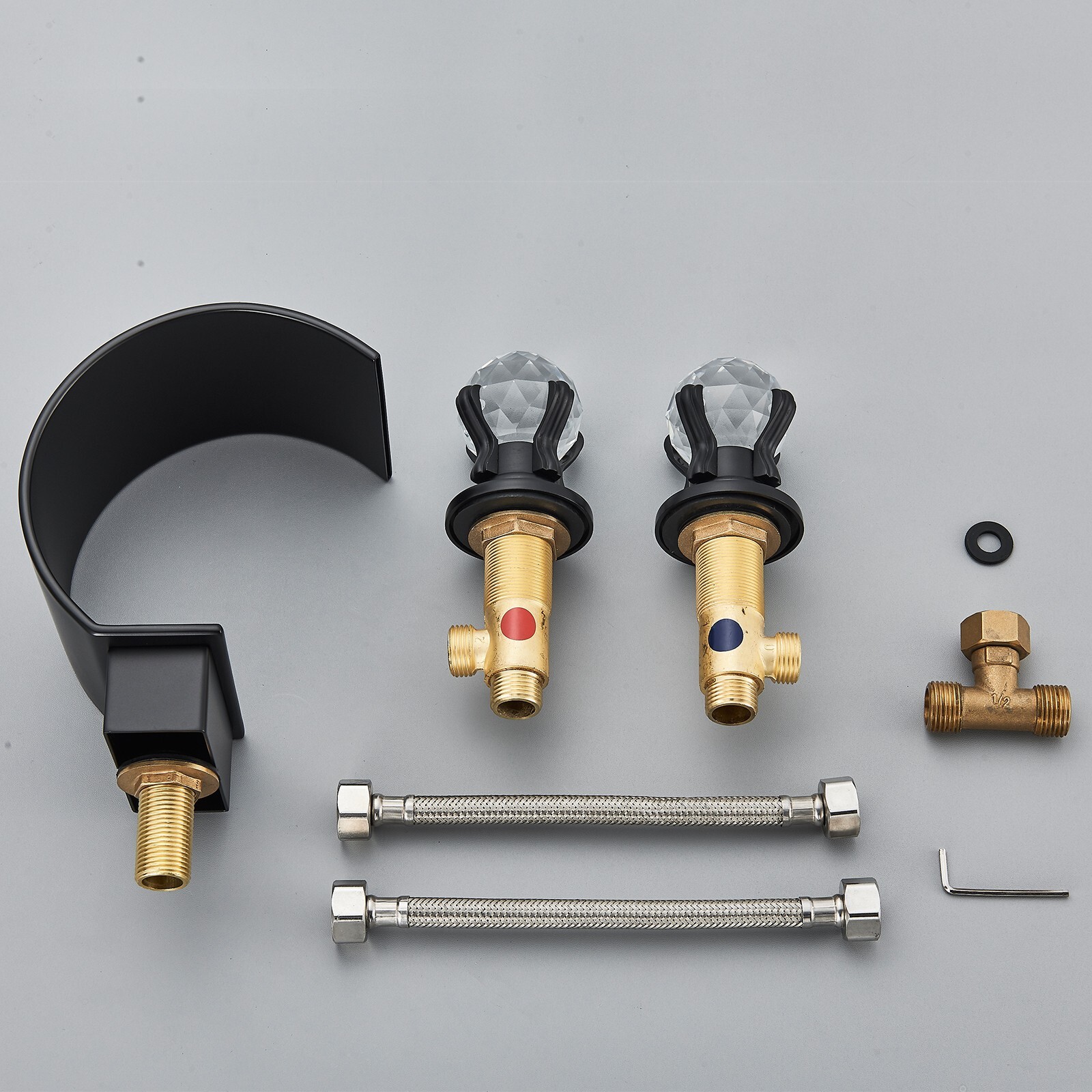 Matte Black 3 Holes Sink Faucet Waterfall Bathroom Basin Vanity Mixer 2 Handle