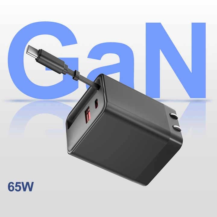 65W PD Home Charger Fast Type-C 2ft Retractable Cable USB-C for Tablets
