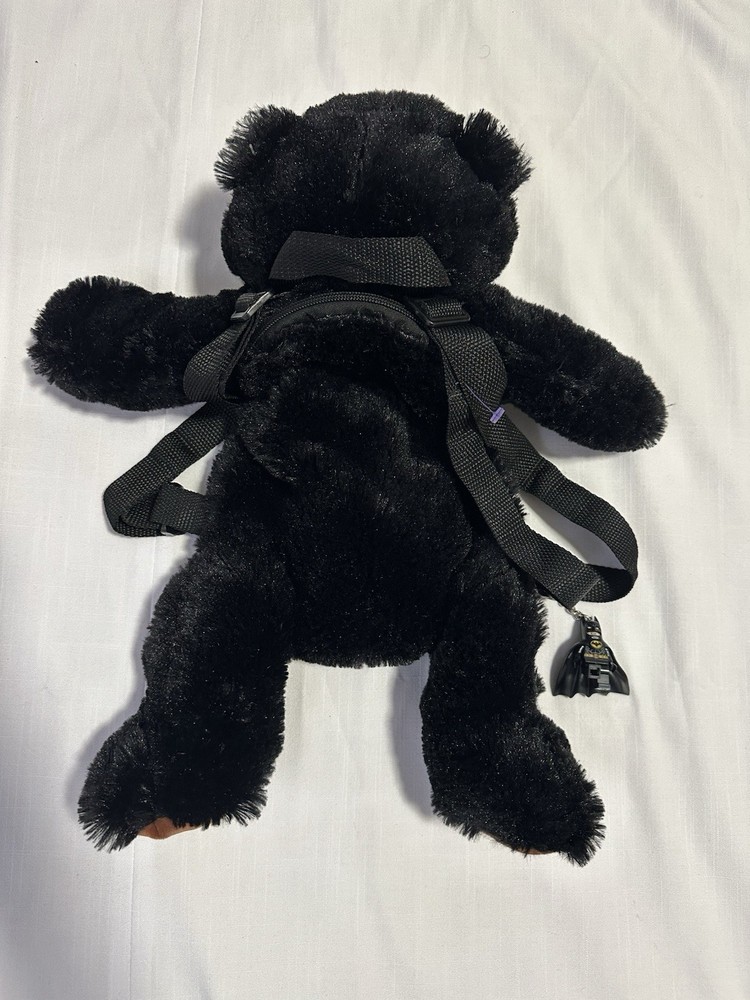 Bear Plush Faux Fur Backpack Small Black/Brown Solid Zip Adjustable Straps