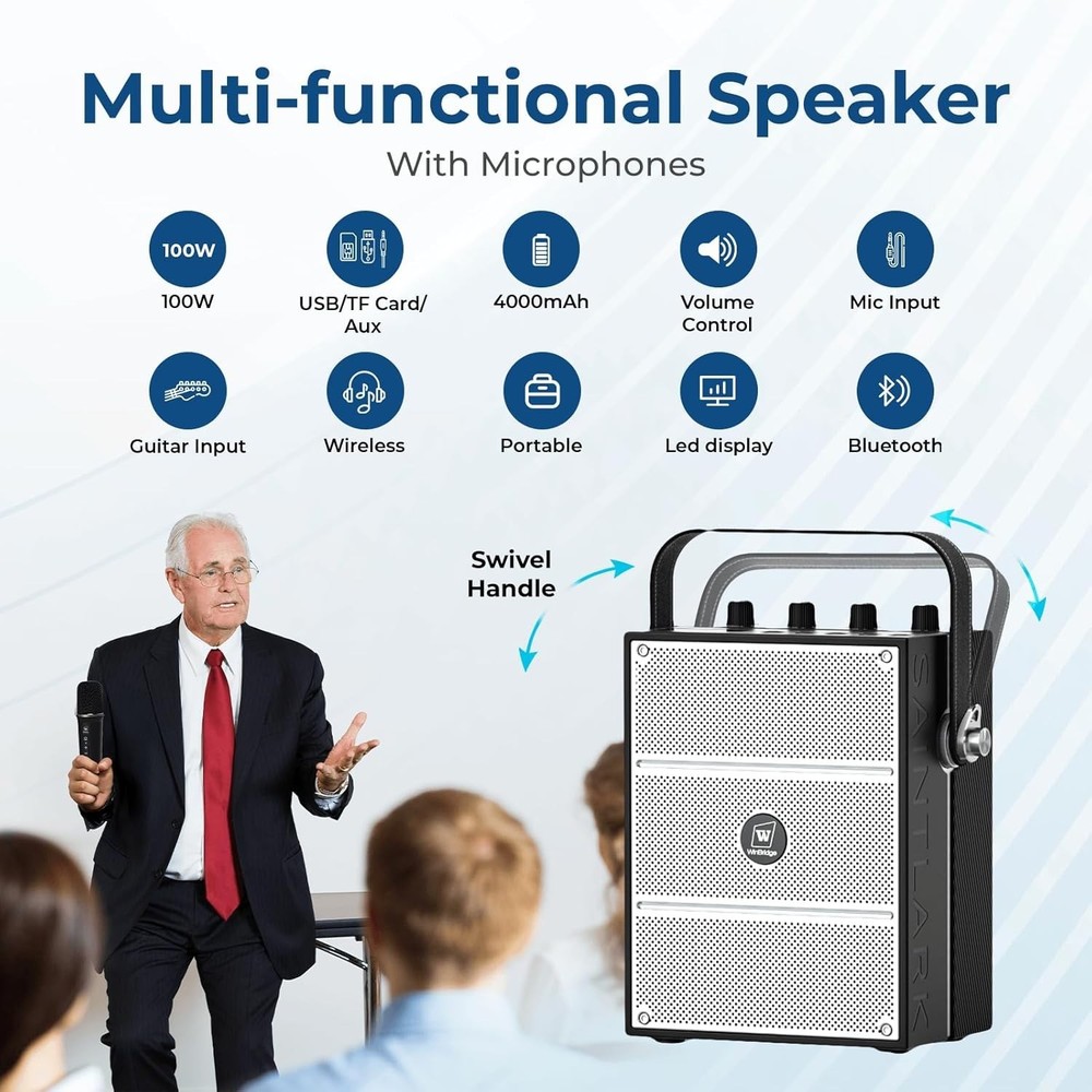 Ultimate 100W Voice Amplifier & Bluetooth Speaker - Dual Mics for Presentations