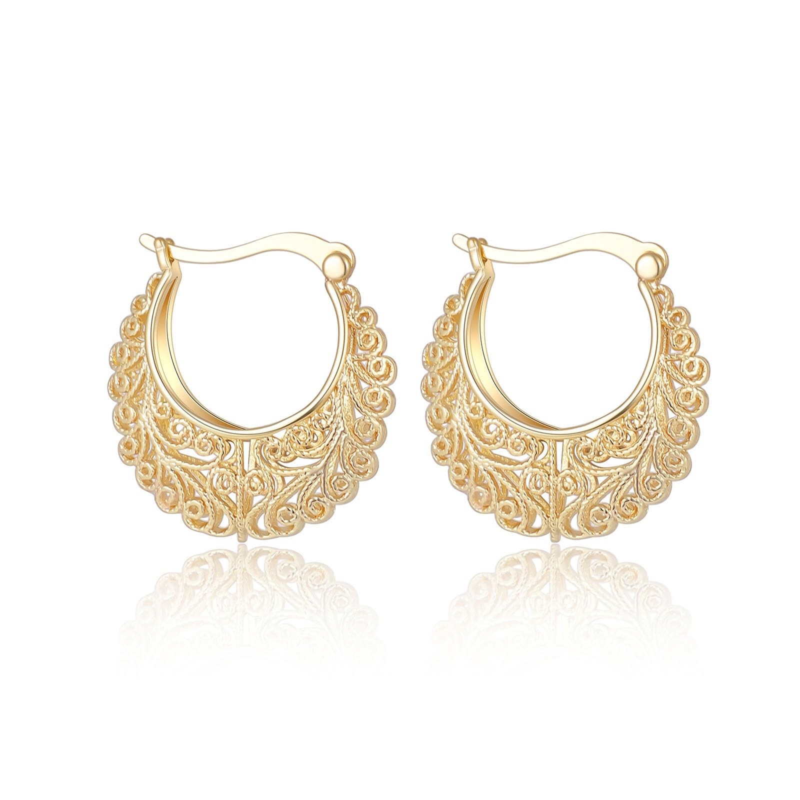 Filigree Gold Hoop Earrings Vintage Small Earrings for Women